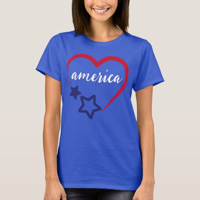 America Patriotic Heart July 4th  Holiday T-Shirt (Front)