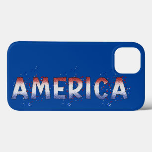 America Patriotic Shimmer Word Art  iPhone 13 Case