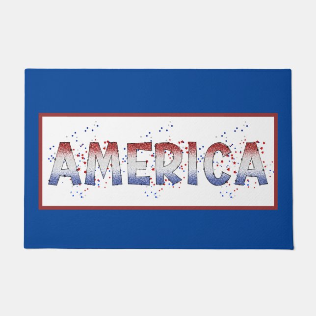 America Patriotic Shimmer Word Art  Doormat (Front)