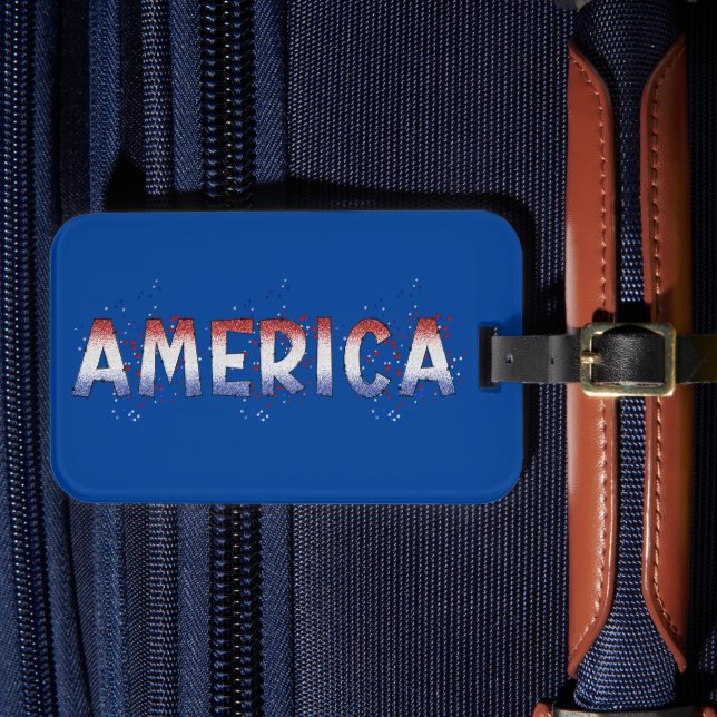 America Patriotic Shimmer Word Art  Luggage Tag (Front Insitu 4)