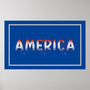 America Patriotic Shimmer Word Art  Poster