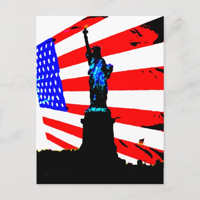 America Patriotic Statue of Liberty American Flag Postcard (Front)