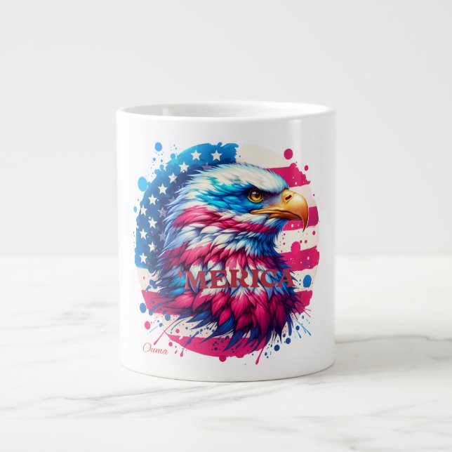 America – Patriotic USA Design for 4th of July, Ve Large Coffee Mug (Front)