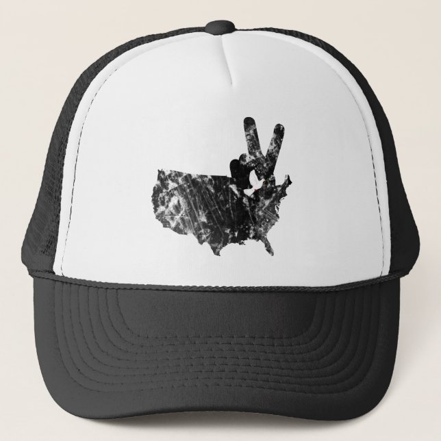America Peace V Sign Dove, Grunge Trucker Hat (Front)