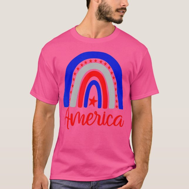America Rainbow Patriotic Pride 4th Of July USA T-Shirt (Front)