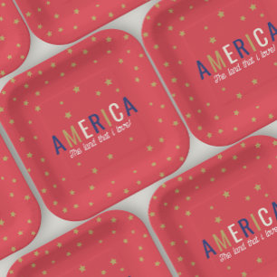 America Red 4th of July Decorations Paper Plates