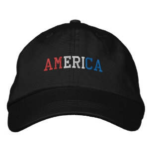 AMERICA Red White and Blue Patriotic Style Embroidered Hat