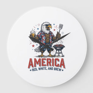 America Red White And Brew Eagle BBQ Shirt (7)_1 Large Clock