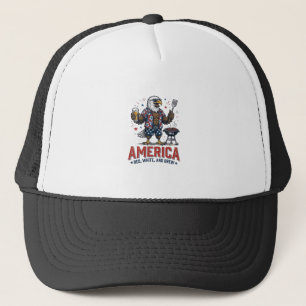 America Red White And Brew Eagle BBQ Shirt (7)_1 Trucker Hat