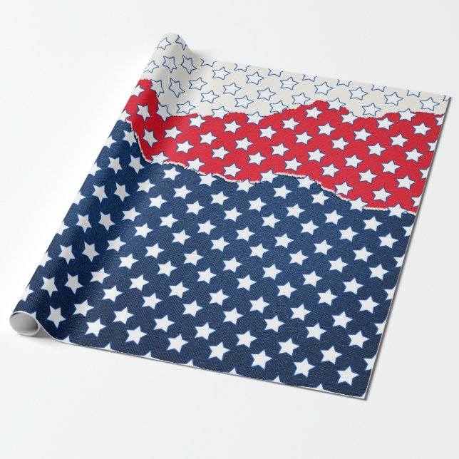 America Red White & Blue Stars Wrapping Paper (Unrolled)