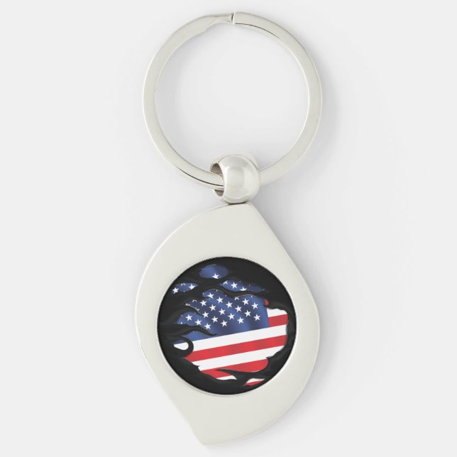 America Ripped Flag Key Ring (Front)