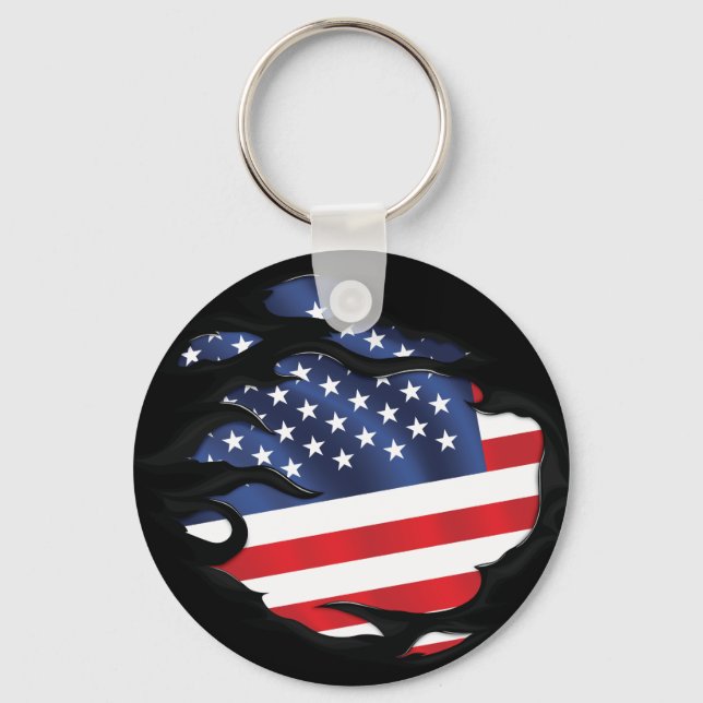 America Ripped Flag Key Ring (Front)