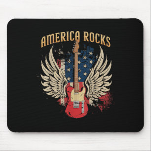 America Rock Guitar American Flag 4th Of July Patr Mouse Mat