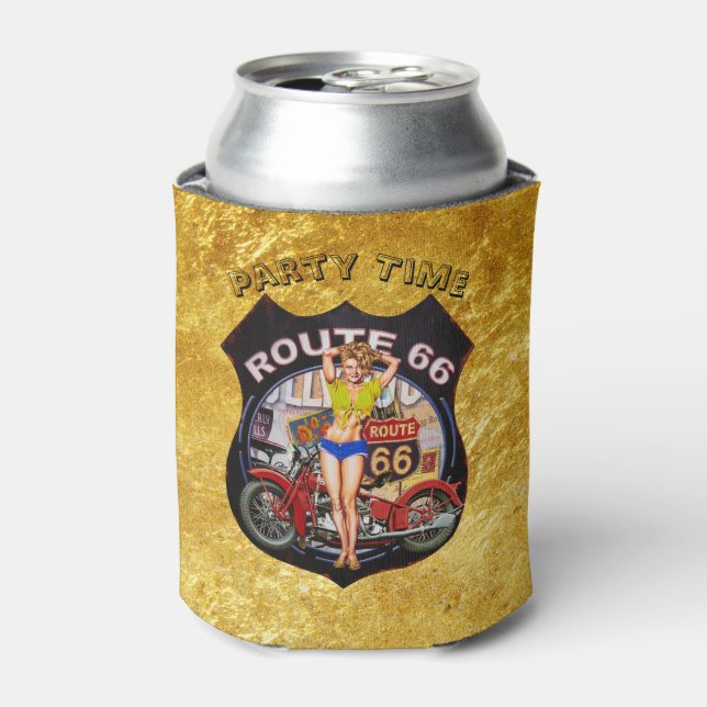 America route 66 motorcycle and gold texture can cooler (Can Front)