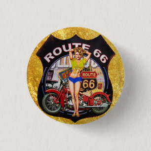 America route 66 motorcycle With a gold texture 3 Cm Round Badge