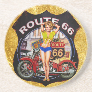 America route 66 motorcycle with a gold texture coaster