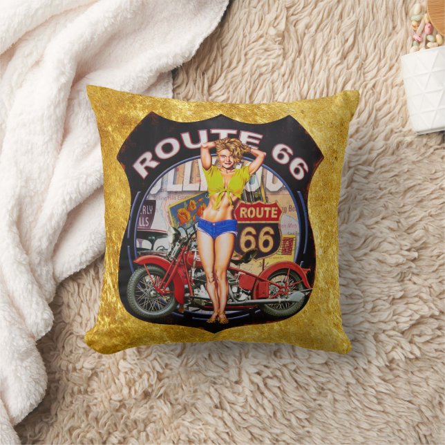 America route 66 motorcycle With a gold texture Cushion (Blanket)