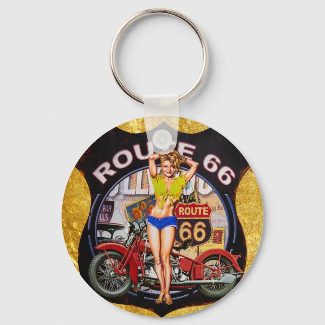 America route 66 motorcycle With a gold texture Key Ring (Front)