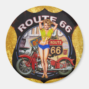 America route 66 motorcycle With a gold texture Magnet