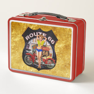 America route 66 motorcycle with a gold texture metal lunch box