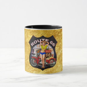 America route 66 motorcycle With a gold texture Mug