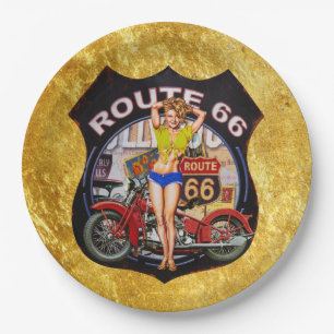 America route 66 motorcycle with a gold texture paper plate