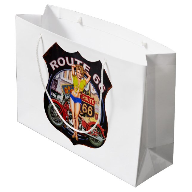 America route 66 with a motorcycle large gift bag (Back Angled)