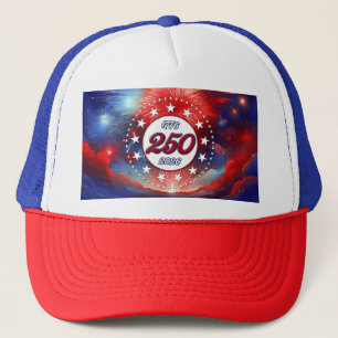 America’s 250th B-day Graphic Fireworks Clouds Wh Trucker Hat