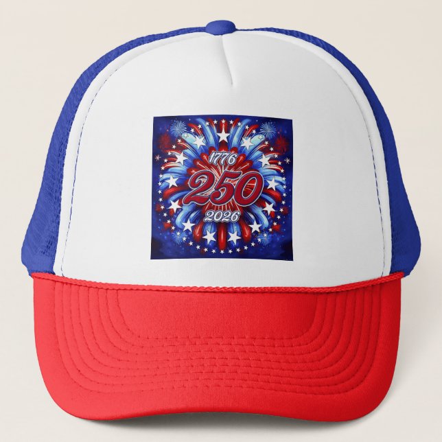 America’s 250th Birthday 1776-2026 Graphic Firew Trucker Hat (Front)