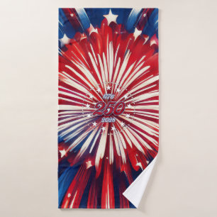 America’s 250th Birthday 1776-2026 RWB Fireworks Bath Towel