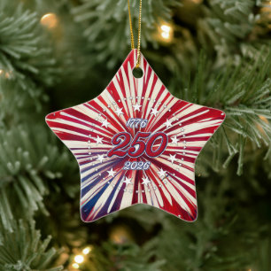 America’s 250th Birthday 1776-2026 RWB Fireworks Ceramic Tree Decoration