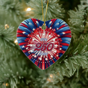 America’s 250th Birthday 1776-2026 RWB Fireworks Ceramic Tree Decoration