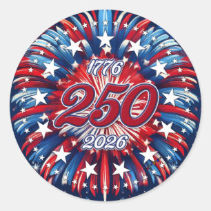 America’s 250th Birthday 1776-2026 RWB Fireworks Classic Round Sticker
