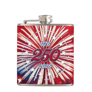 America’s 250th Birthday 1776-2026 RWB Fireworks Hip Flask