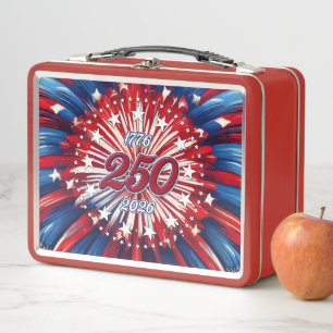 America’s 250th Birthday 1776-2026 RWB Fireworks Metal Lunch Box