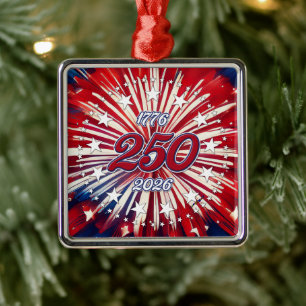 America’s 250th Birthday 1776-2026 RWB Fireworks Metal Tree Decoration
