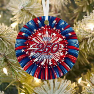 America’s 250th Birthday 1776-2026 RWB Fireworks Metal Tree Decoration
