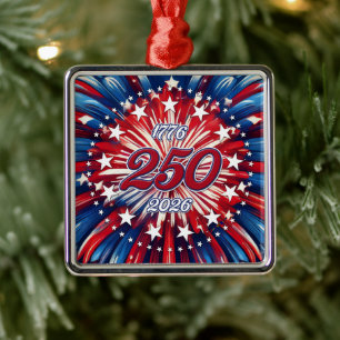 America’s 250th Birthday 1776-2026 RWB Fireworks Metal Tree Decoration