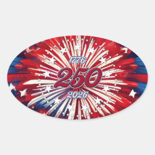 America’s 250th Birthday 1776-2026 RWB Fireworks Oval Sticker