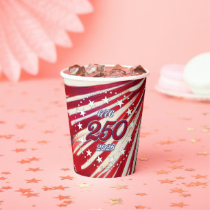 America’s 250th Birthday 1776-2026 RWB Fireworks Paper Cups
