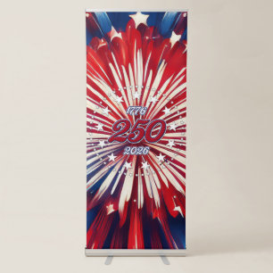 America’s 250th Birthday 1776-2026 RWB Fireworks Retractable Banner
