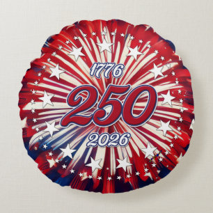 America’s 250th Birthday 1776-2026 RWB Fireworks Round Cushion
