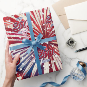 America’s 250th Birthday 1776-2026 RWB Fireworks Wrapping Paper