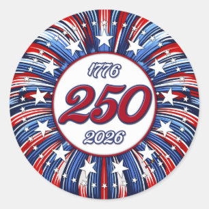 America’s 250th Birthday Graphic Fireworks Pop Wh Classic Round Sticker