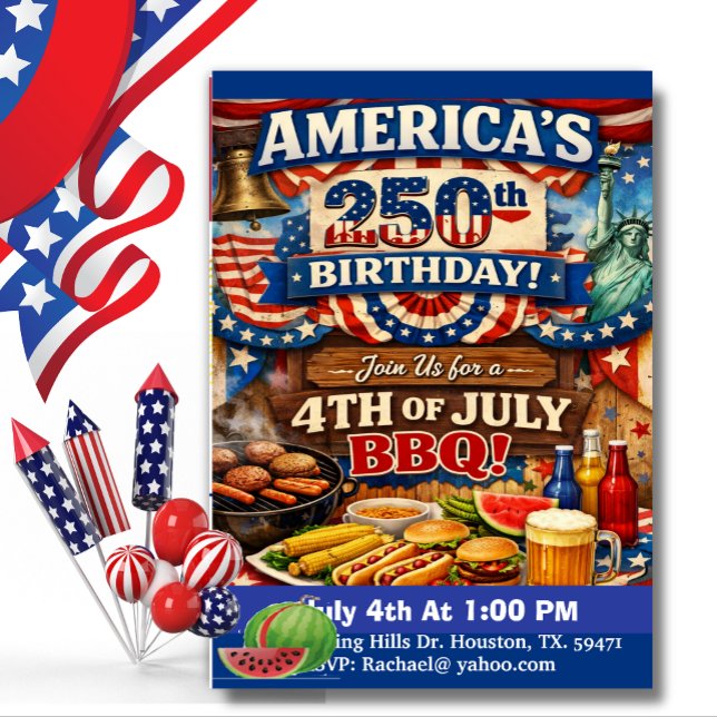 America’s 250th Birthday Patriotic BBQ Invitation  (Creator Uploaded)