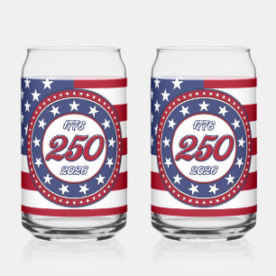 America’s 250th Birthday With USA Flag Can Glass