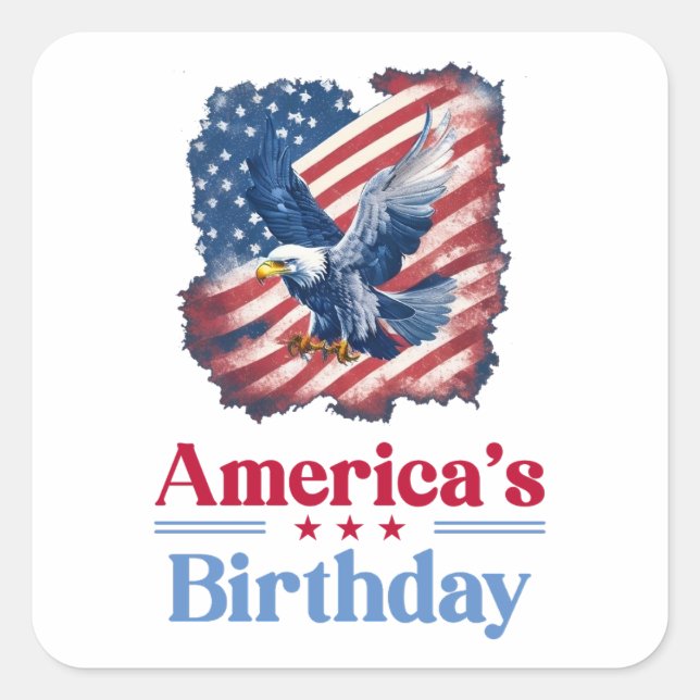 America’s Birthday Eagle Square Sticker (Front)
