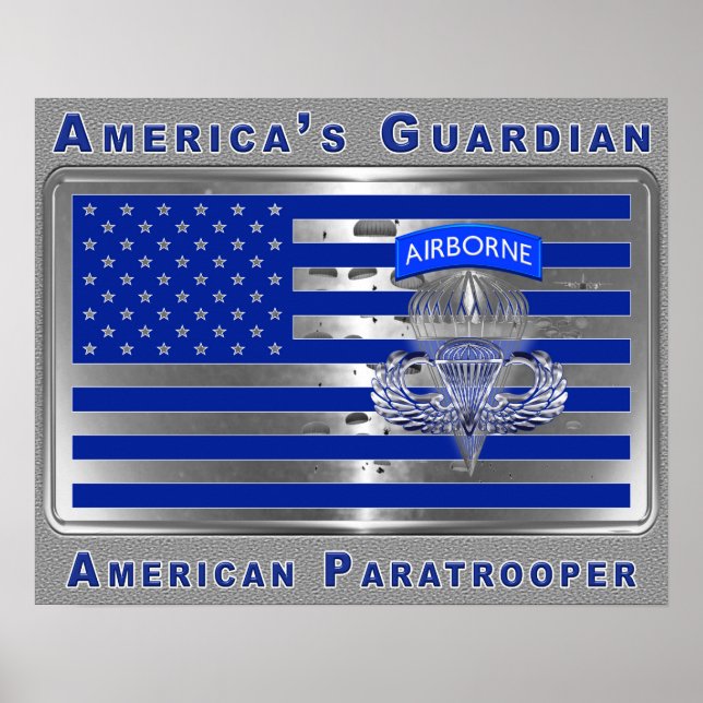 America’s Guardian Airborne Paratrooper Flag Poster (Front)
