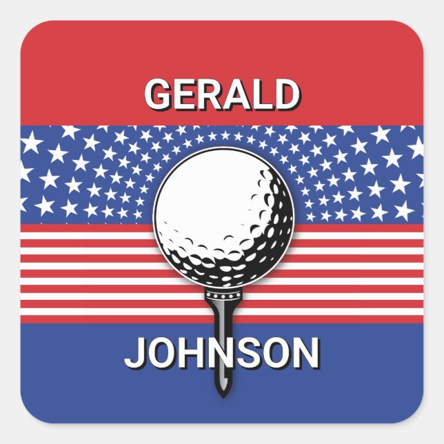 America’s Patriotic Golf Design Square Sticker (Front)