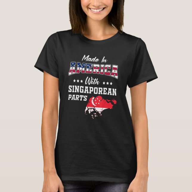 America Singaporean Parts Singapore Map Usa Flag T-Shirt (Front)
